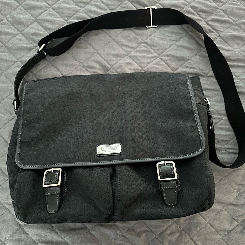 Coach black signature messenger bag